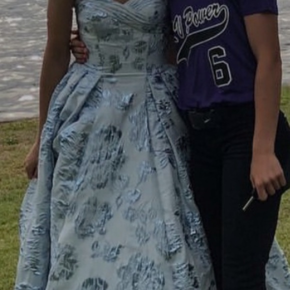 Mac Duggal Blue Floral Prom Dress - Picture 4 of 4